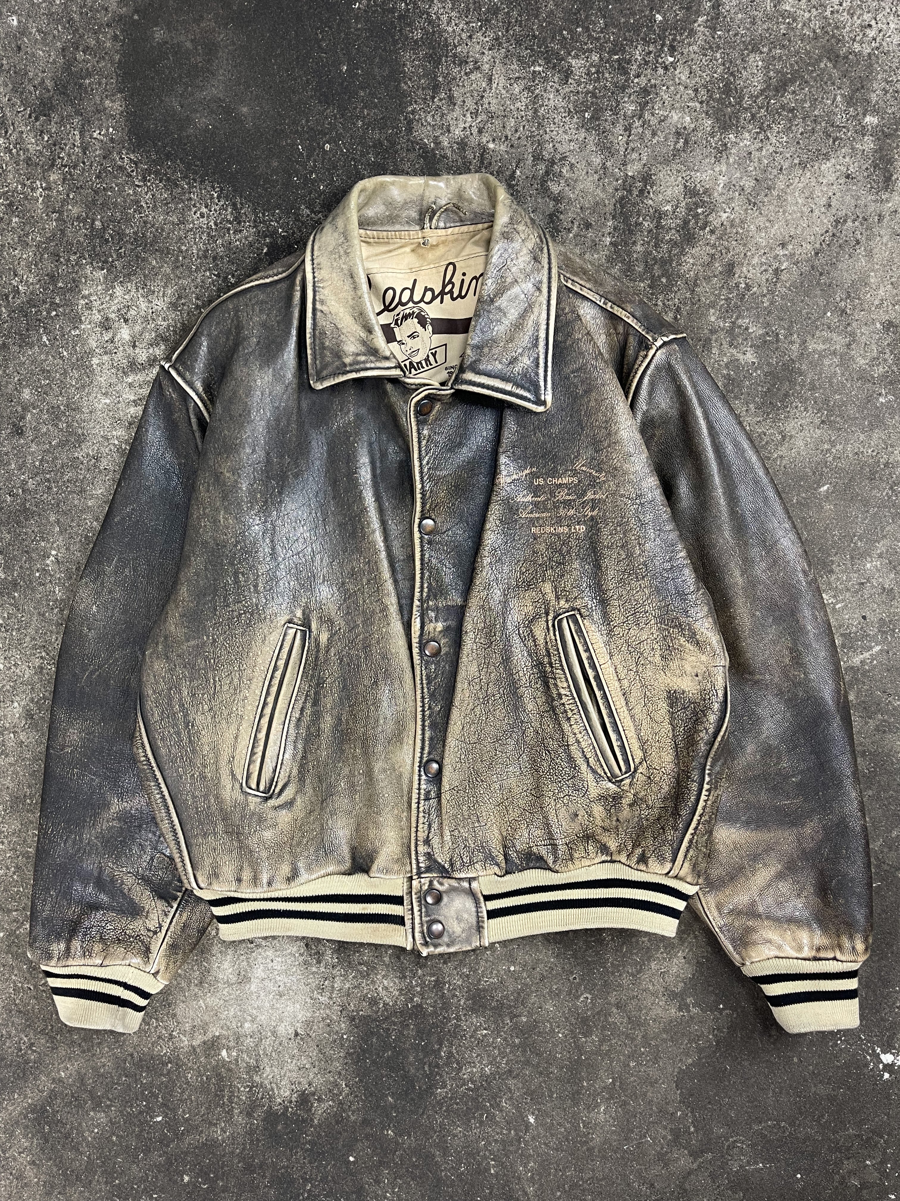 1980S FADED HEAVYWEIGHT REDSKINS LEATHER BOMBER JACKET – ART